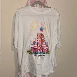 Disney White Short Sleeve Tee with Pink Castle Print